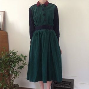 Vintage Corduroy Long Dress- Burgundy, Nagy, Green